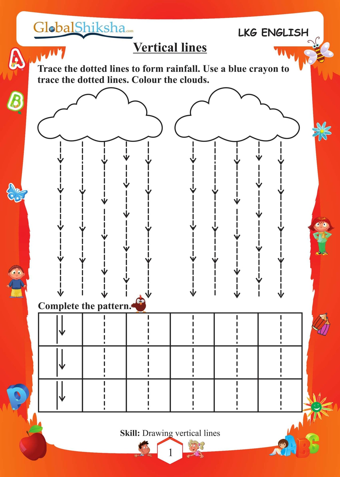 Printed Worksheets for Nursery/LKG - English ( 100 work sheets + 1 parental mannual )