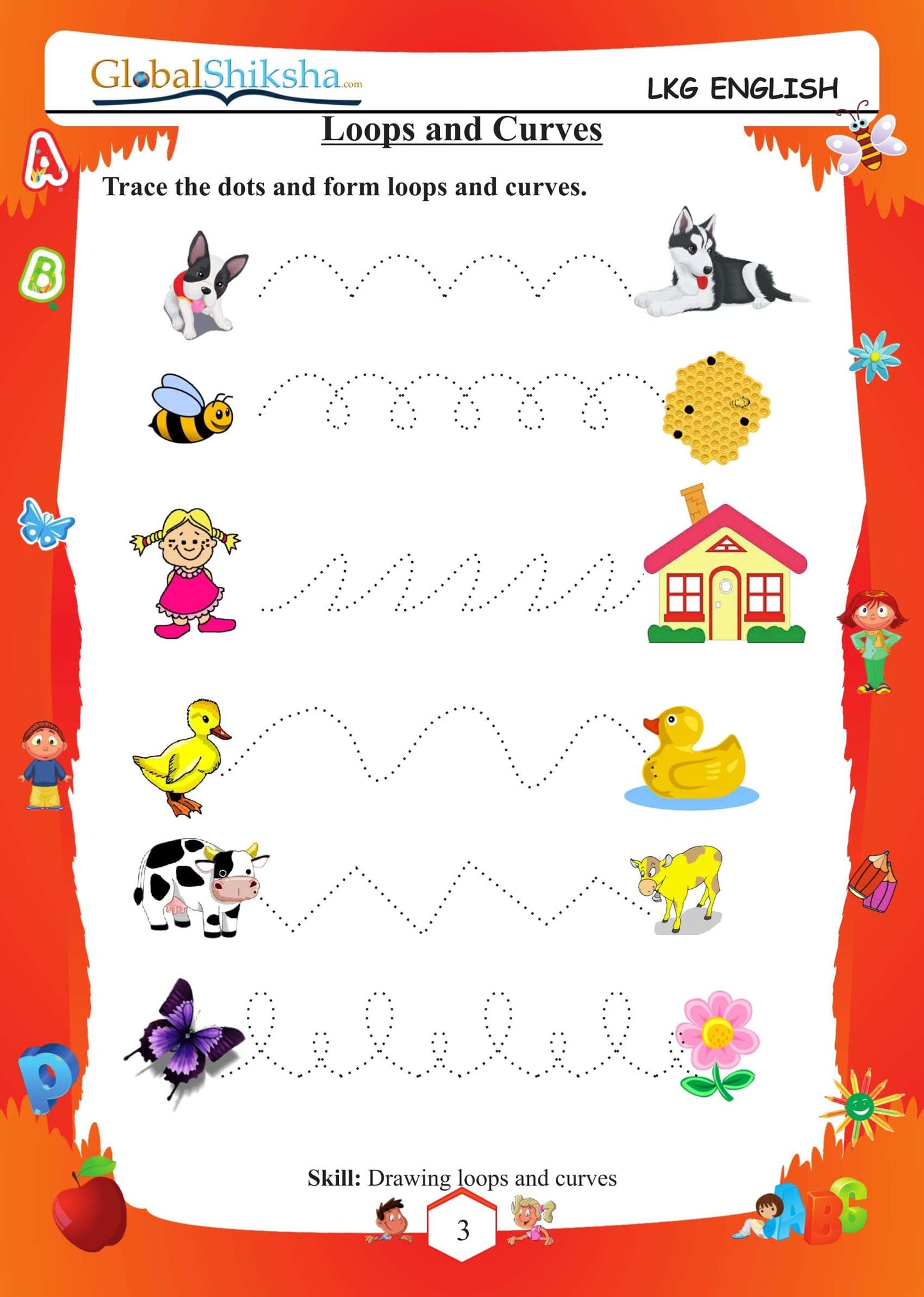Printed Worksheets for Nursery/LKG - English ( 100 work sheets + 1 parental mannual )
