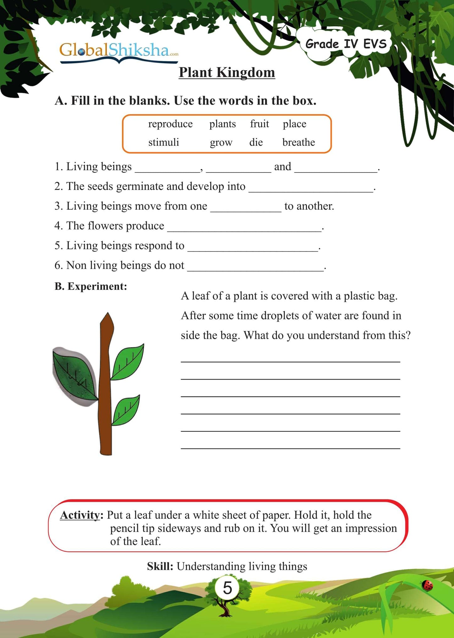 Printed Worksheets for Class 4 - Environmental Science (EVS) ( 80 worksheet + 1 parental manual )