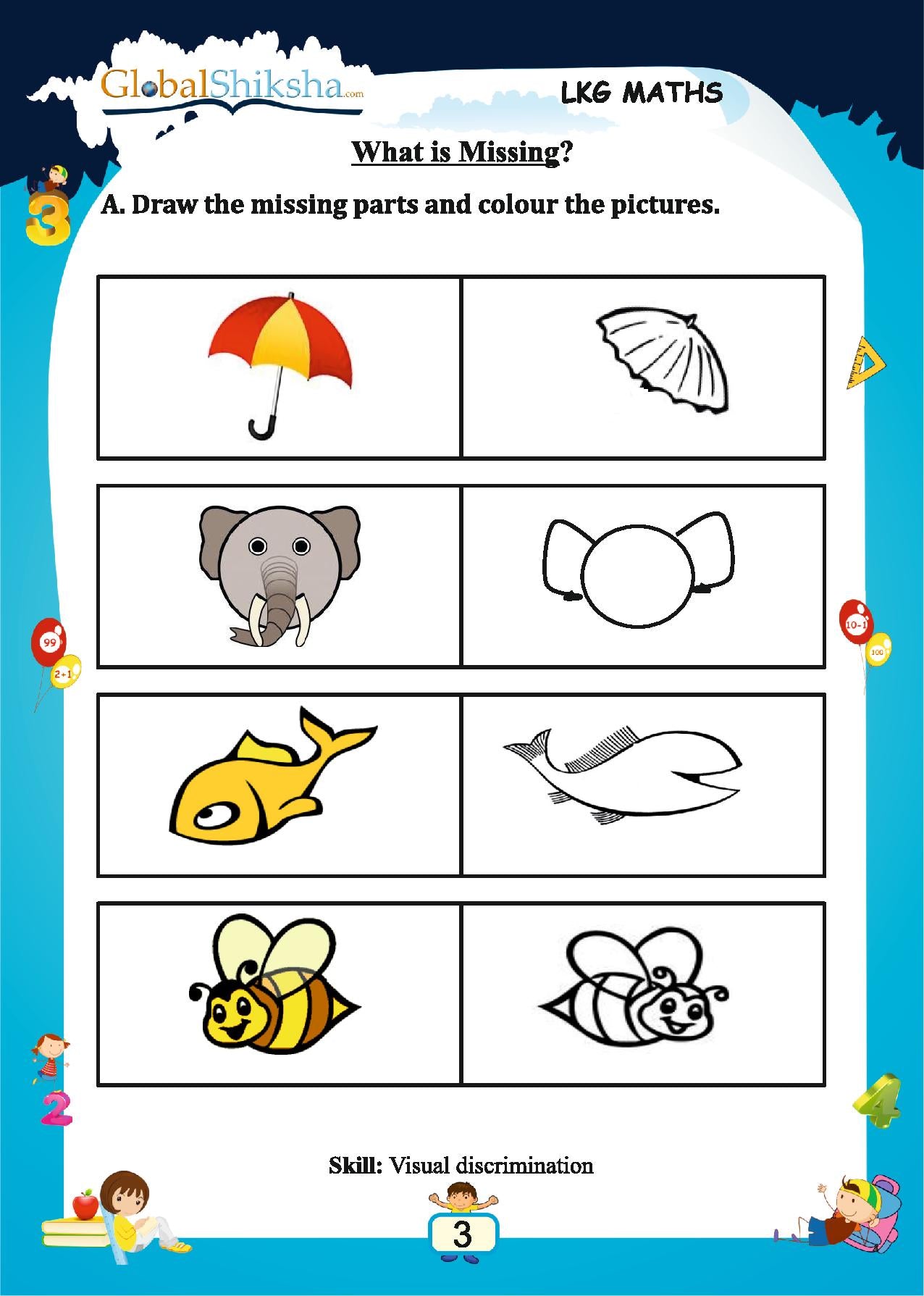 Printed Worksheets for Nursery/LKG-Maths ( 100 work sheets + 1 parental mannual )