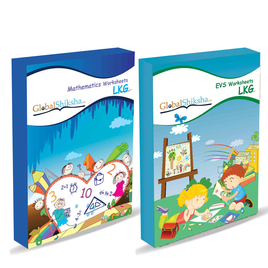 Printed Worksheets for Nursery/LKG - Maths & Environmental Science (EVS) ( 180 work sheets + 1 parental mannual )