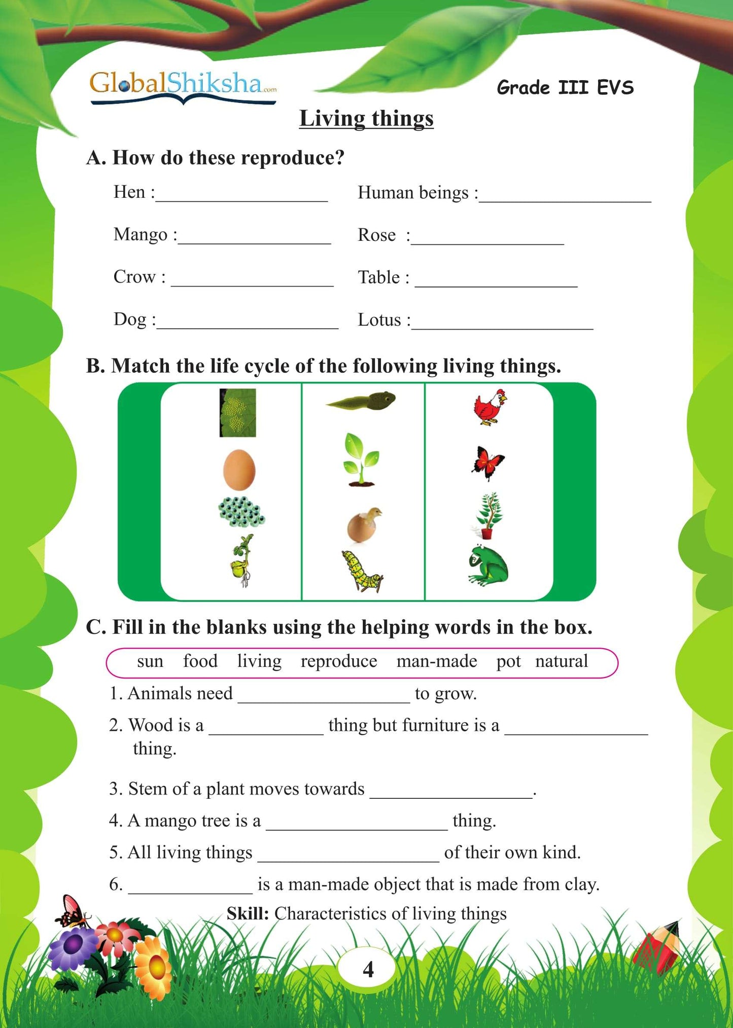 Printed Worksheets for Class 3 - Environmental Science (EVS ) ( 80 worksheets + 1 parental mannual )